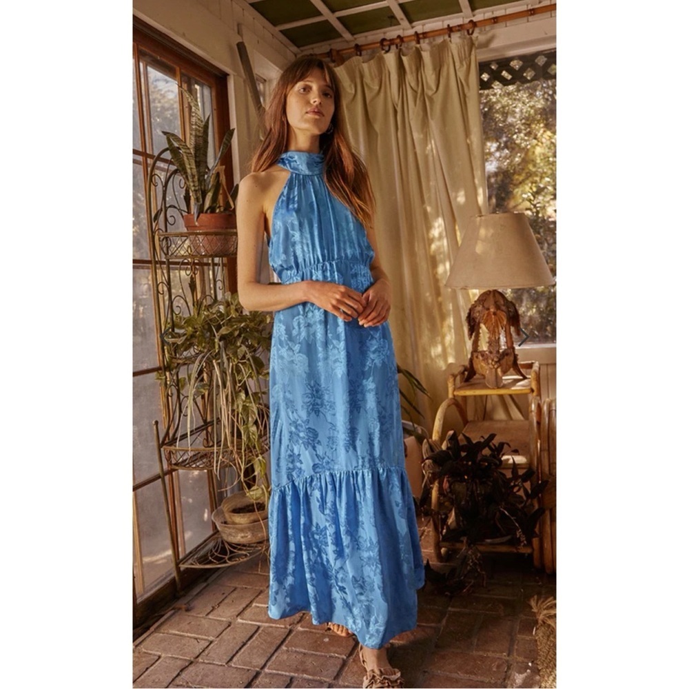 Saylor Maxi Dress Blue Floral Corinna Satin Large L M